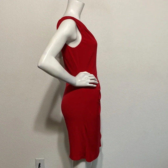 Laundry By Shelli Segal "NEW" Lava Red Ruched Drape Sleeveless Dress Size 6 - Picture 7 of 10